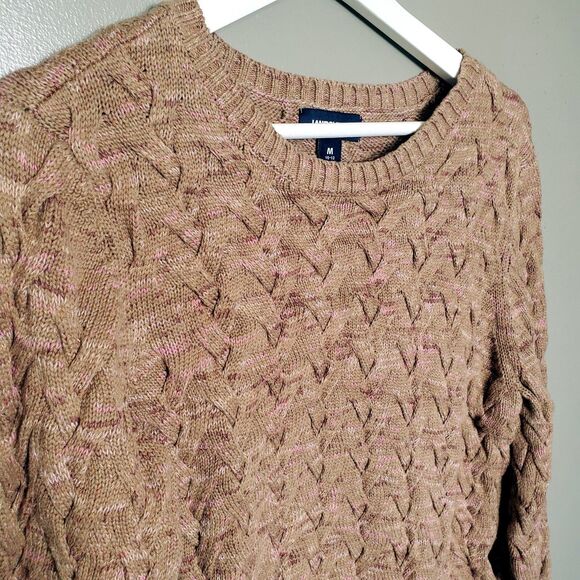 Lands' End Drifter Sweater Womens Size Medium Brown Pink Cotton Braided Knit - Picture 3 of 11